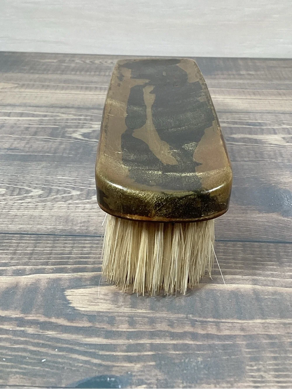 Vintage Clothing Grooming Vanity Brush, Plastic (?Celluloid) Marble Top, 7”